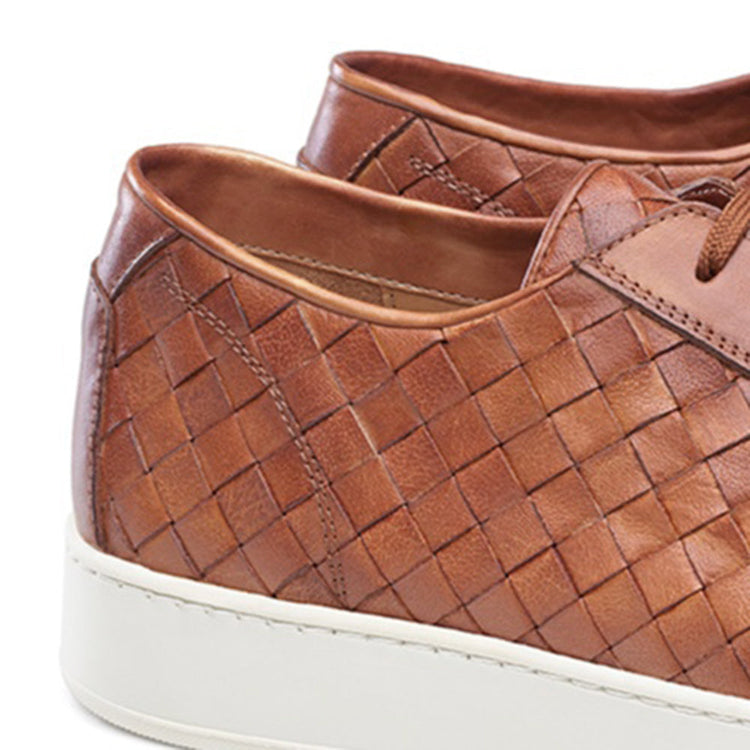 Height Increasing Tan Braided Leather Cornella Lace Up Sneakers