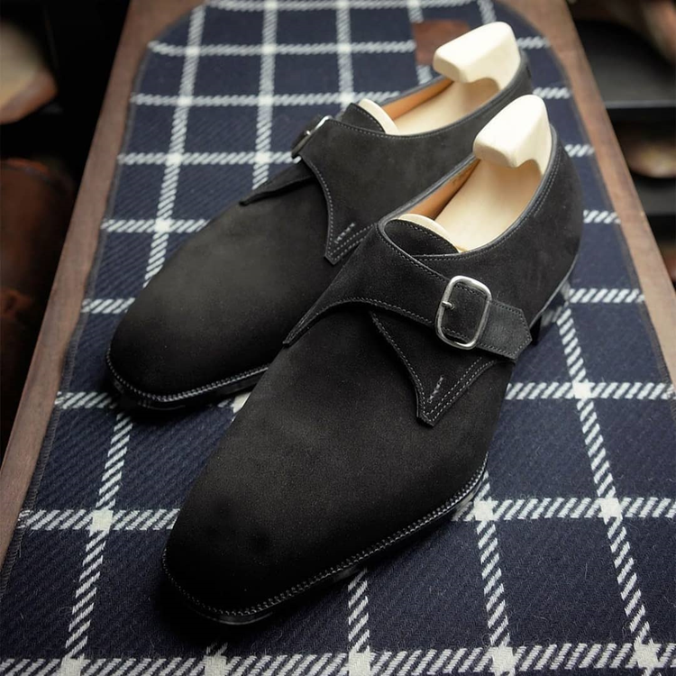 Height Increasing Black Suede Amriswil Single Monk Straps