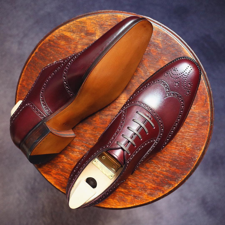 Height Increasing Burgundy Brown Leather Boudry Brogue Wingtip Oxfords - Formal Shoes