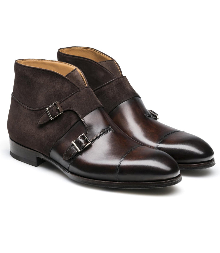 Height Increasing Brown Leather Batasang Monk Strap Boots