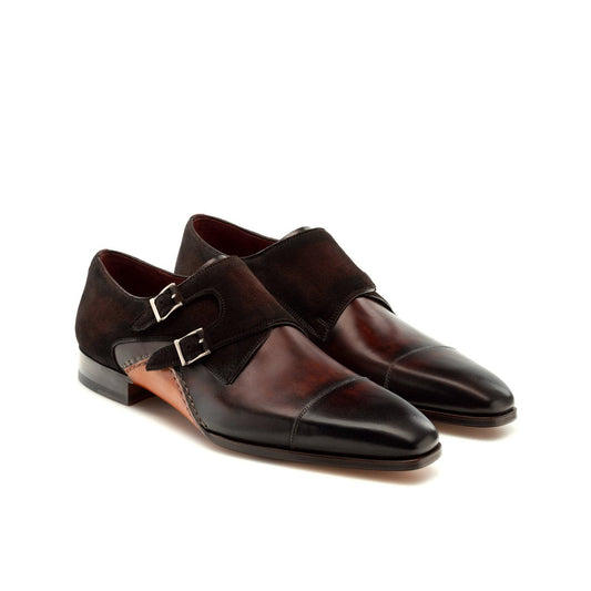 Flat Feet Shoes - Brown Leather & Suede Bourke Monk Straps Shoes with Arch Support
