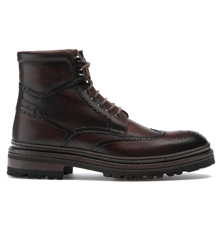 Height Increasing Brown Leather Troyes Chunky Derby Boots