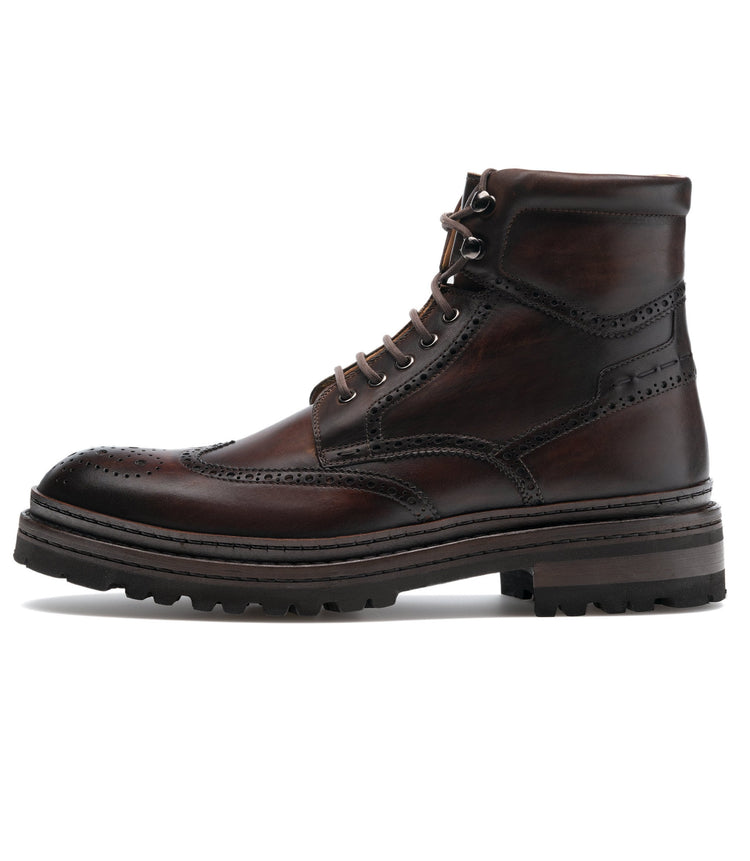 Height Increasing Brown Leather Troyes Chunky Derby Boots