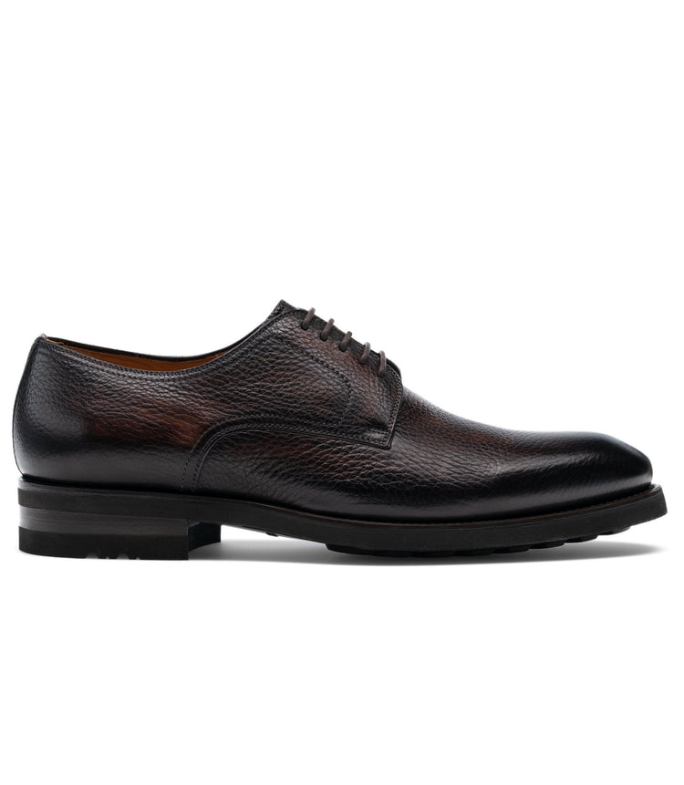 Height Increasing Brown Leather Scripton Chunky Derby Shoes