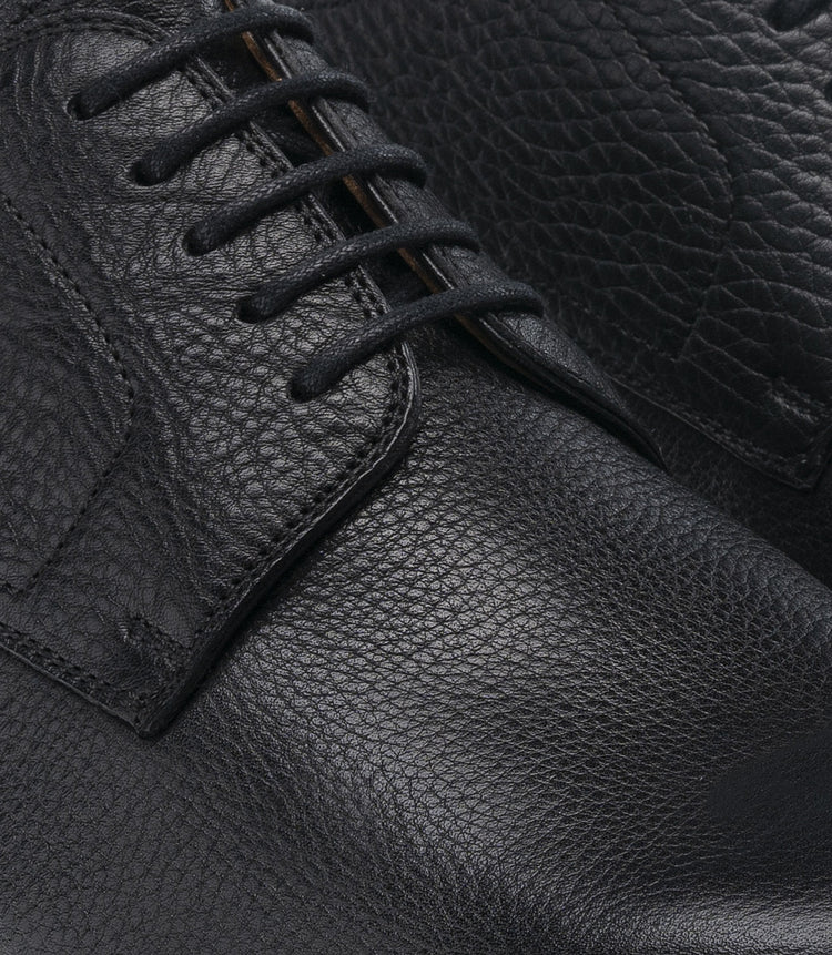 Flat Feet Shoes - Black Leather Congleton Chunky Derby Shoes with Arch Support