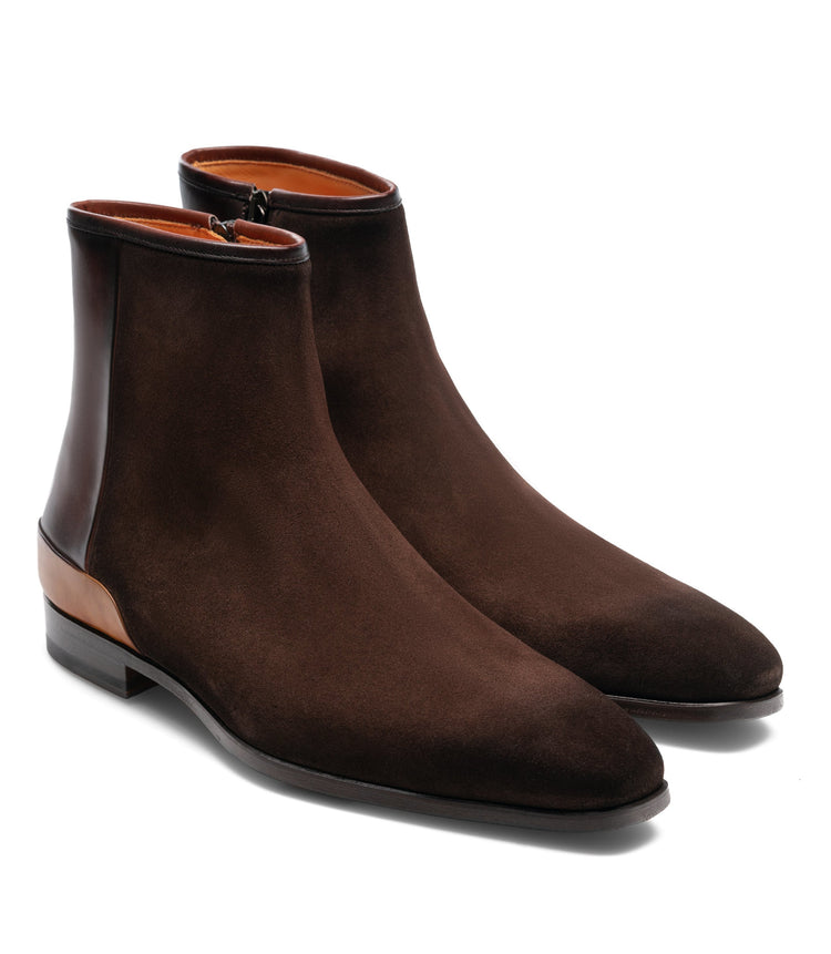 Brown Suede Nicotus Chelsea Zipper Boots