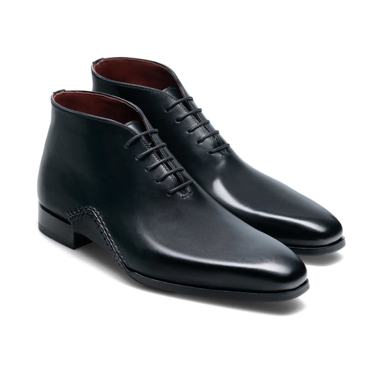 Black Leather Forbes One Whole Cut Lace Up Boot
