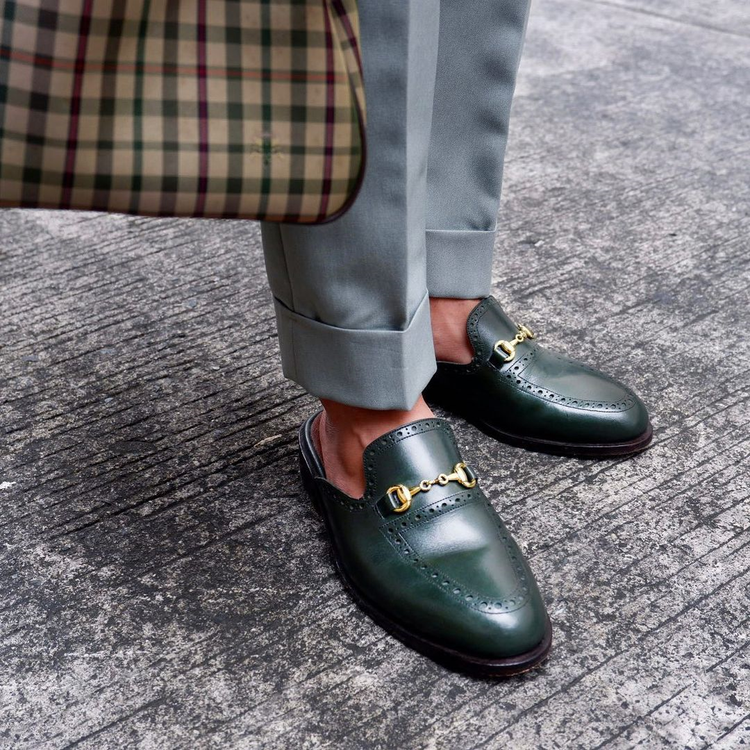 Height Increasing Green Leather Murcia Horse Bit Slipper Loafers