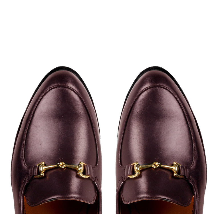 Brown Burgundy Leather Penela Horsebit Collapsible Loafer Slippers