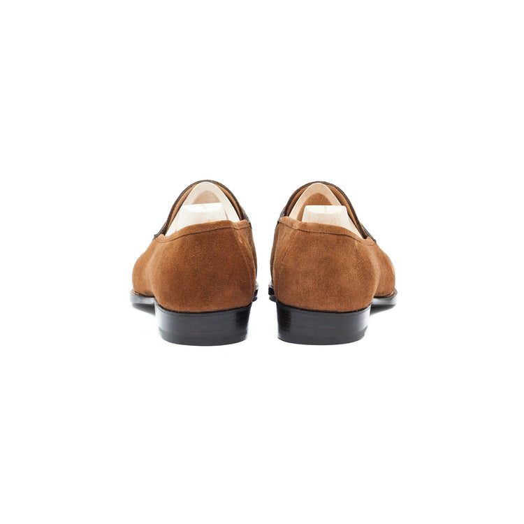 Height Increasing Goodyear Welted Vizela Tan Suede Croc Printed Penny Loafer With Violin Leather Sole