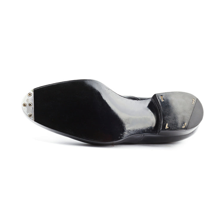 Goodyear Welted Moncorvo Black Leather Croc Print Oxford With Violin Leather Sole