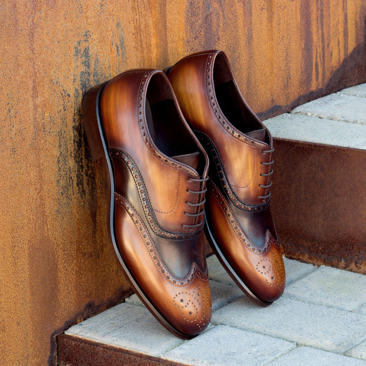 Tan and Brown Leather Binningen Brogue Wingtip Oxfords - Formal Shoes
