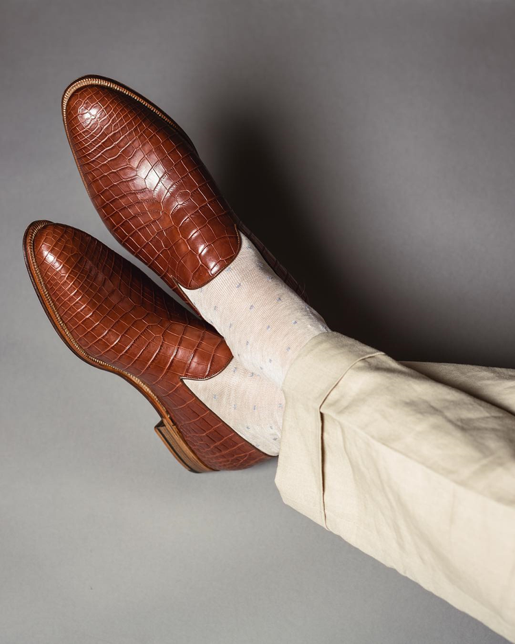 Tan Croc Print Leather Carmona Loafers
