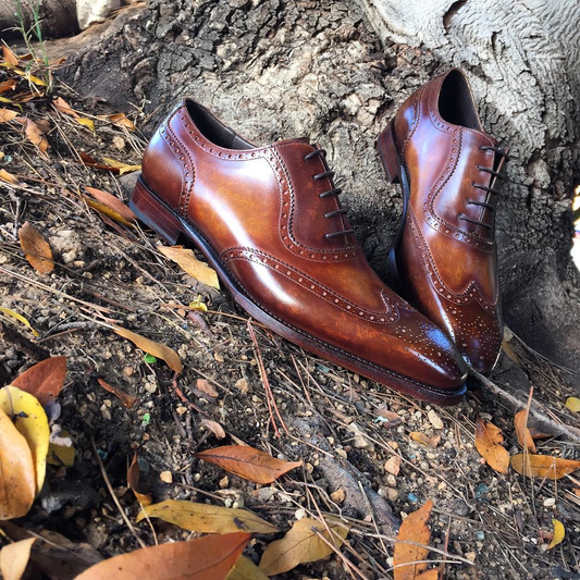 Height Increasing Brown Leather Guarda Brogue Oxfords - Formal Shoes