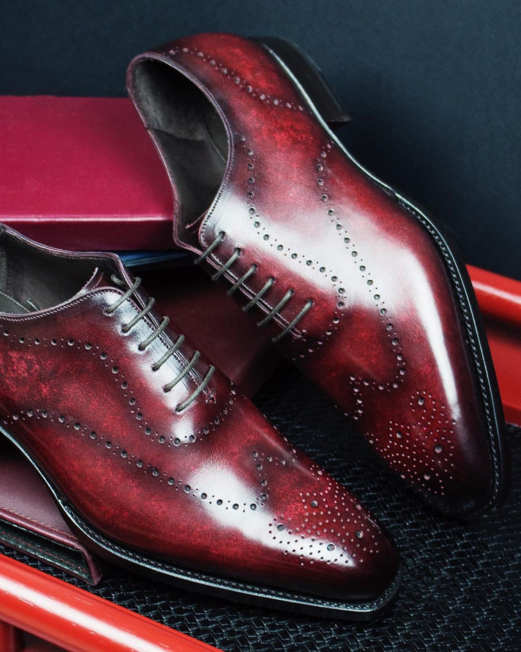 Height Increasing Burgundy Brown Leather Palmela Brogue Oxfords - Formal Shoes