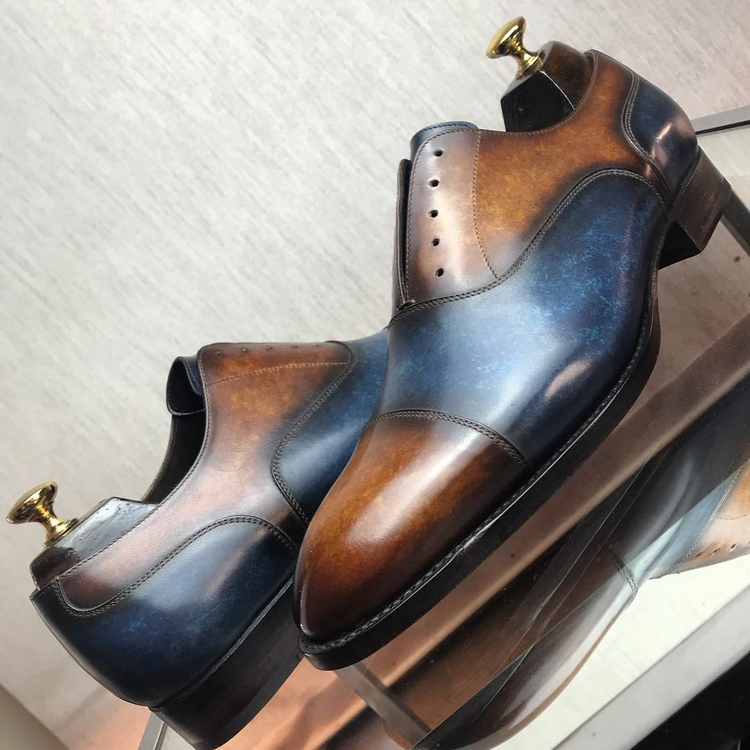 Tan and Navy Blue Leather Varzim Oxfords - Formal Shoes