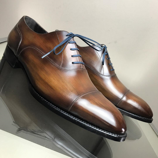 Height Increasing Tan Leather Sagres Toecap Oxfords - Formal Shoes
