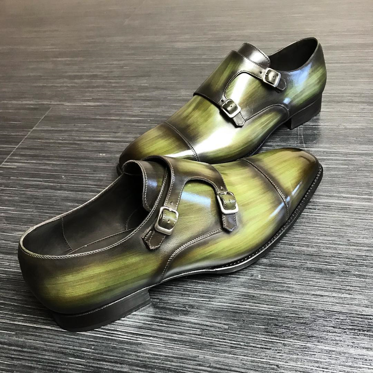 Green Leather Alvor Monk Straps