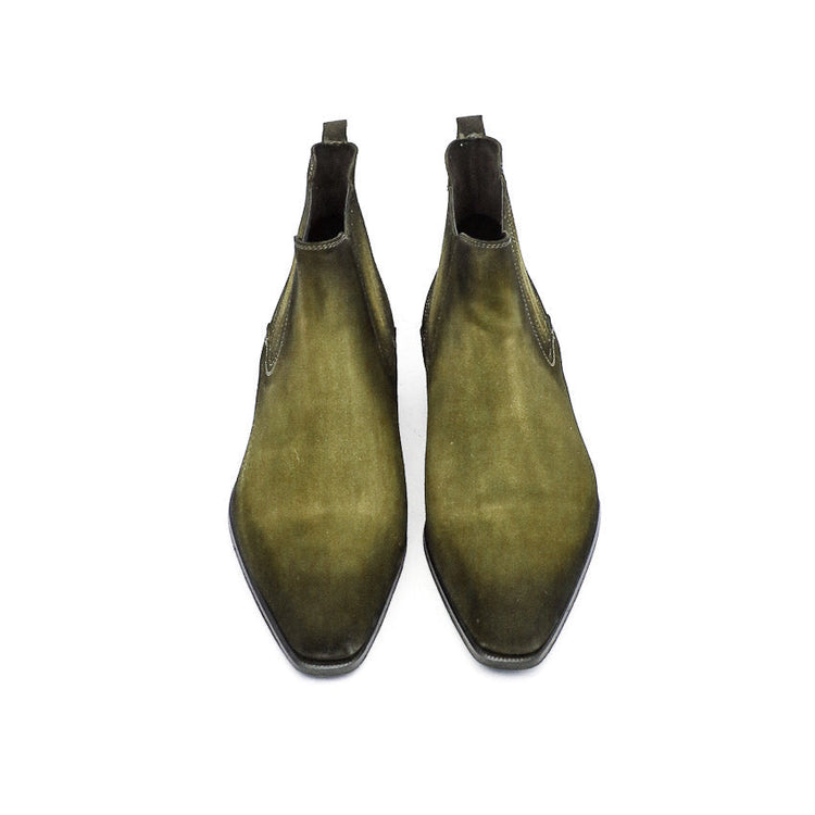 Goodyear Welted Cadaval Green Suede Chelsea Boot with Violin Leather Sole
