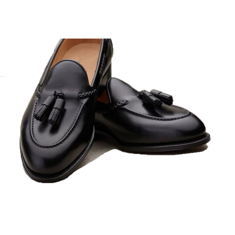 Height Increasing Black Leather Swale Tassel Loafers