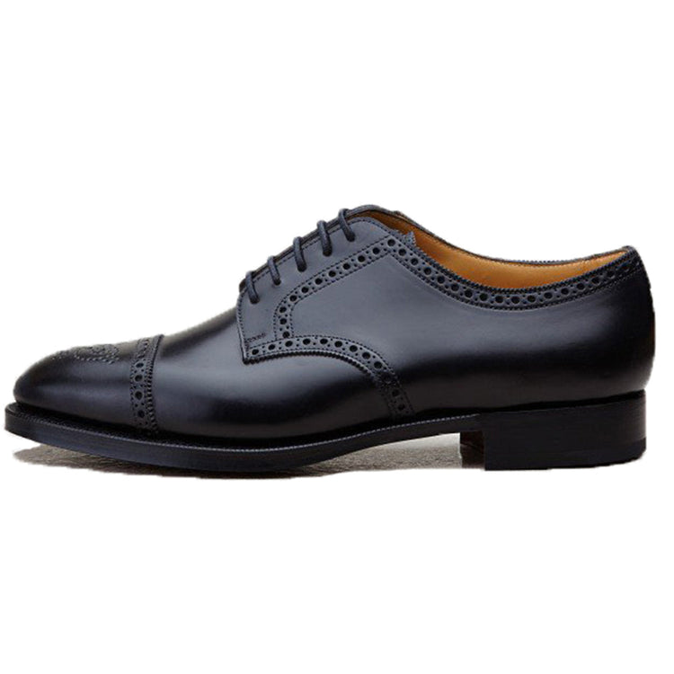Height Increasing Black Leather Friars Brogue Derby Shoes