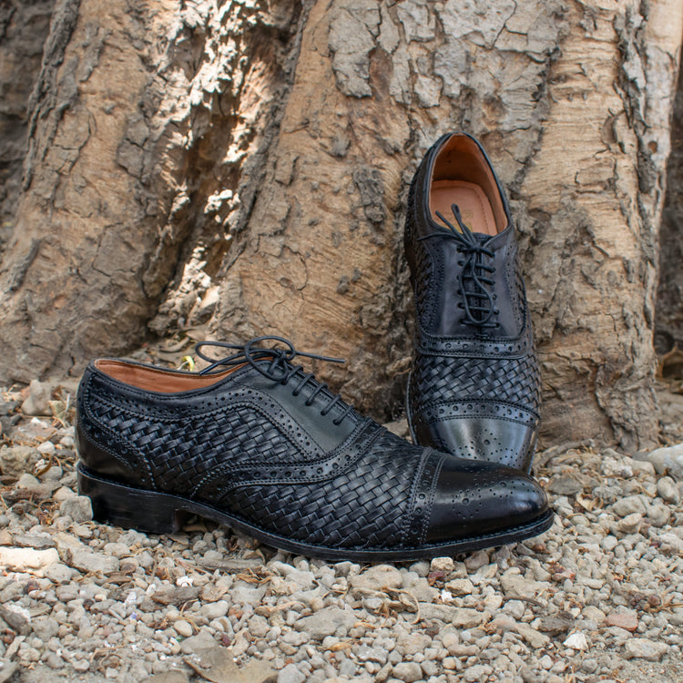 Black Braided Leather Morice Brogue Oxfords