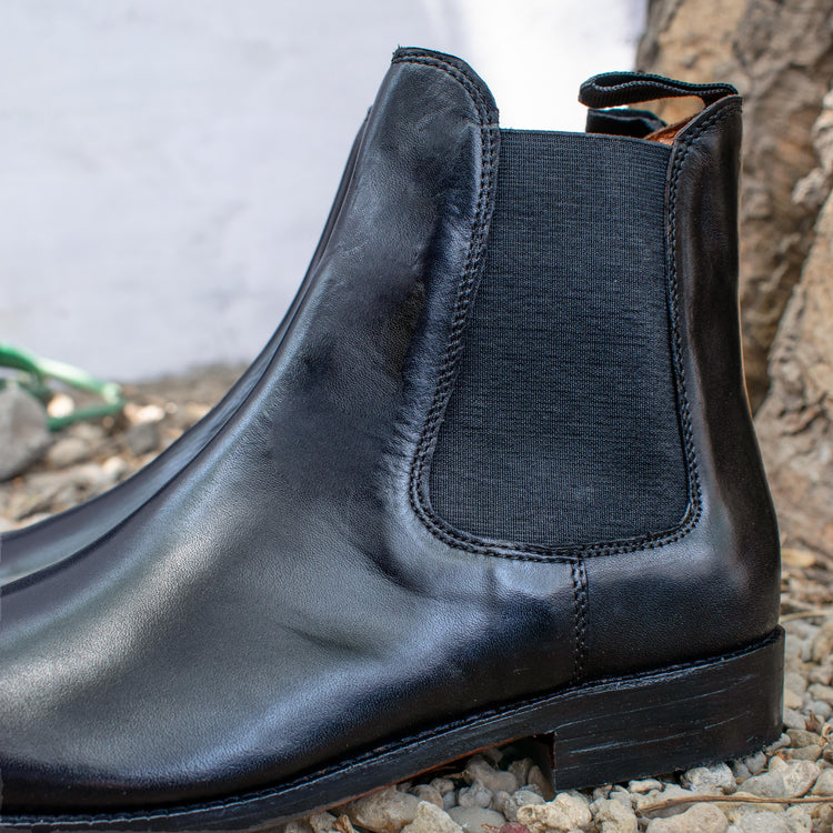 Black Leather Fenland Slip On Chelsea Boots
