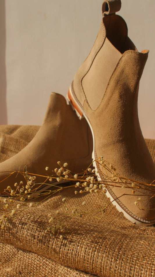 Beige Suede Leather Ferneto Chunky Chelsea Boots
