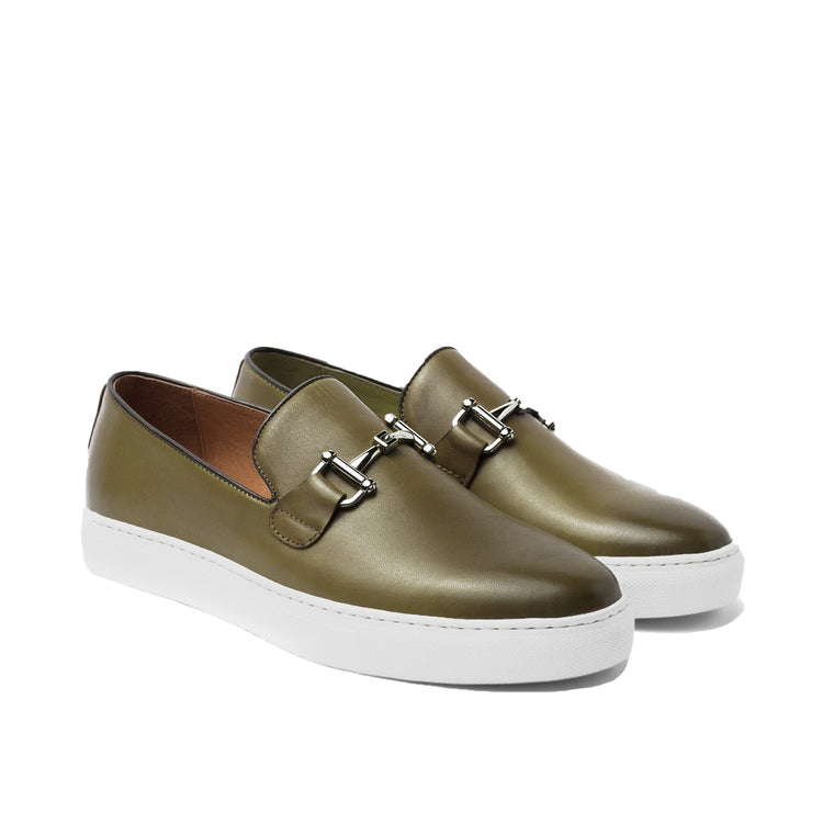 Height Increasing Green Leather Alvin Horse Bit Sneakers