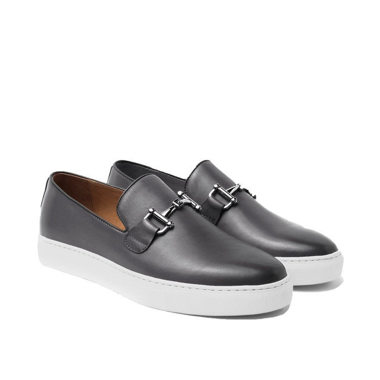 Height Increasing Black Leather Alvin Horse Bit Slip On Sneakers