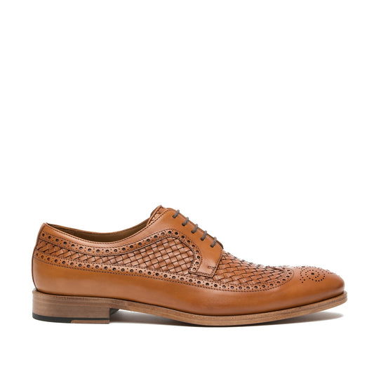 Height Increasing Tan Braided Leather Norwood Brogue Derby Shoes