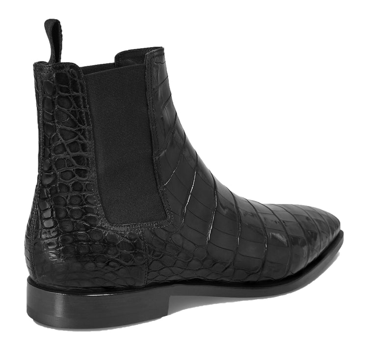 Black Alligator Textured Leather Evington Chelsea Slip On Boots