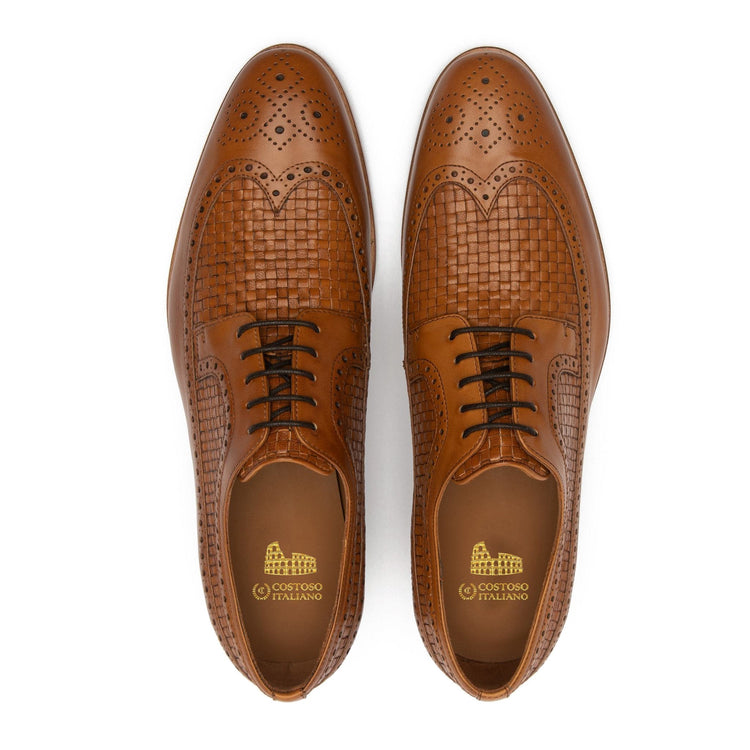 Tan Braided Leather Norwood Brogue Derby Shoes