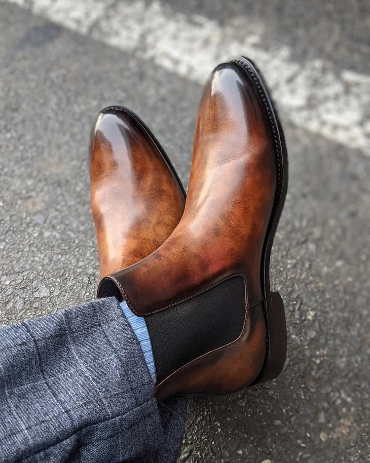 Height Increasing Tan Leather Teruel Slip On Chelsea Boots