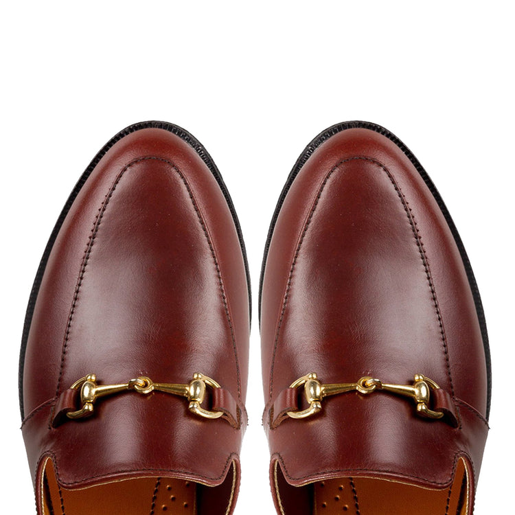 Height Increasing Burgundy Brown Leather Loures Horsebit Slippers