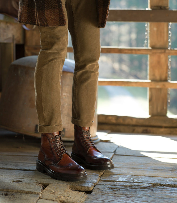 Height Increasing Tan Leather Travise Chunky Derby Boots