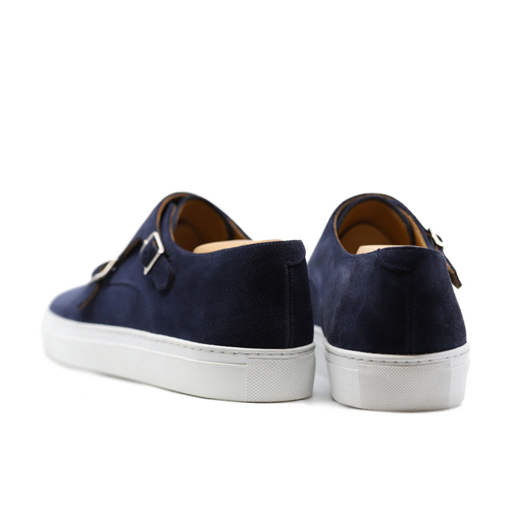 Height Increasing Navy Blue Suede Ferrol Monk Strap Sneakers