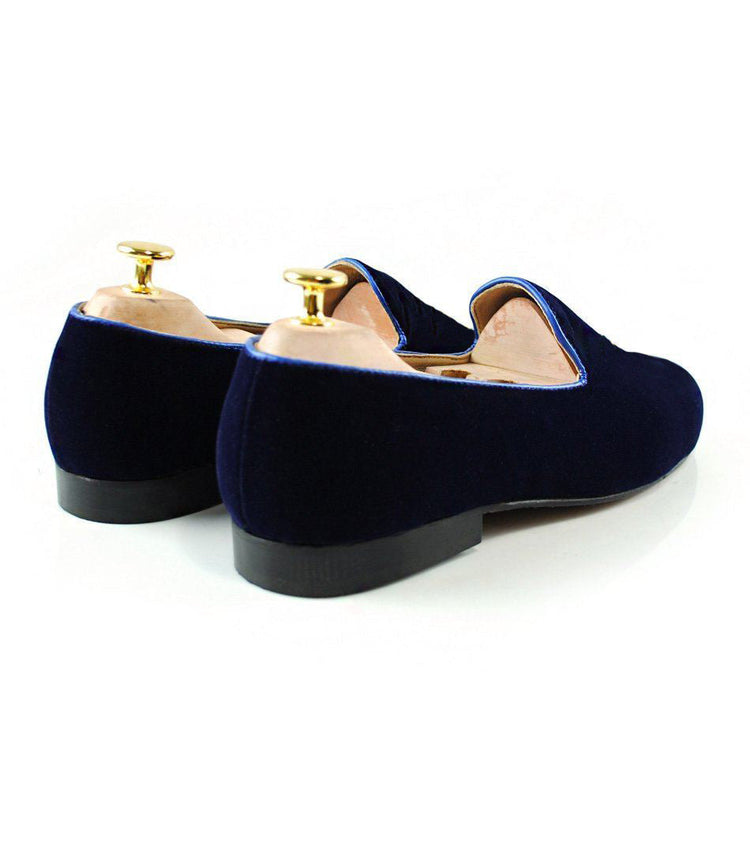 Blue Velvet Bear v/s Bull Embroidered Loafers