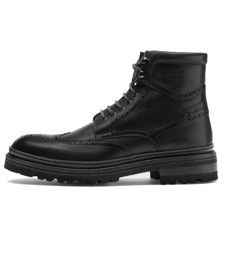 Height Increasing Black Leather Troyes Chunky Derby Boots