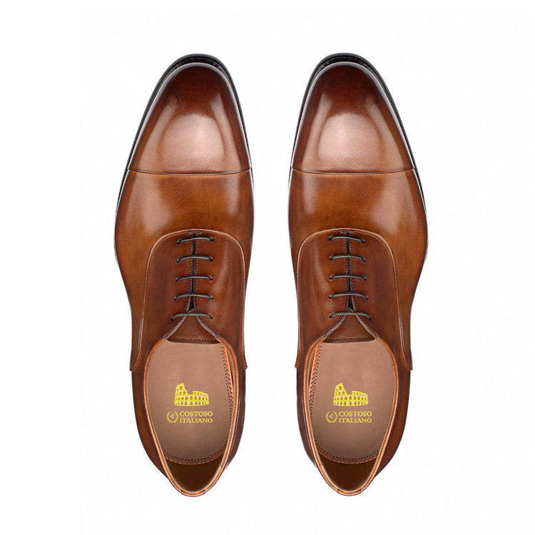 Height Increasing Tan Leather Woodford Balmoral Toe Cap Oxfords - Formal Shoes