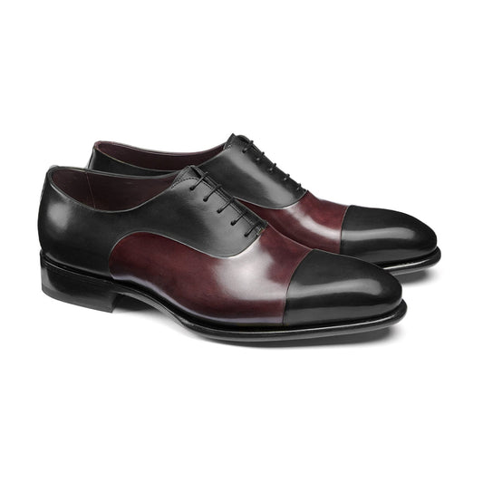 Black and Wine Burgundy Brown Leather Woodford Balmoral Toe Cap Oxfords