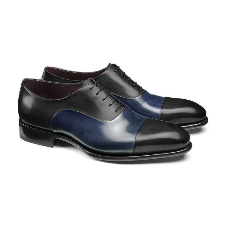 Black and Navy Blue Leather Woodford Balmoral Toe Cap Oxfords
