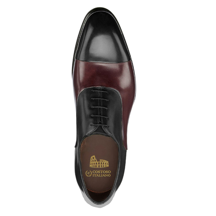 Flat Feet Shoes - Black and Wine Burgundy Brown Leather Woodford Balmoral Toe Cap Oxfords with Arch Support