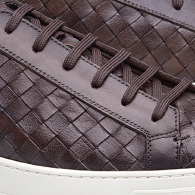 Height Increasing Brown Braided Leather Cornella Lace Up Sneakers