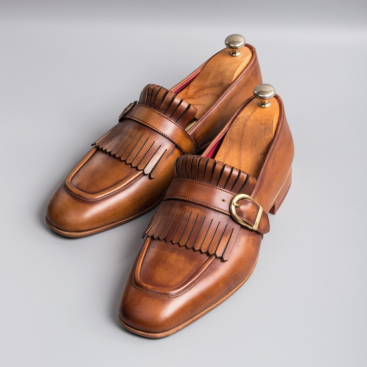 Height Increasing Tan Leather Biasca Single Monk Straps