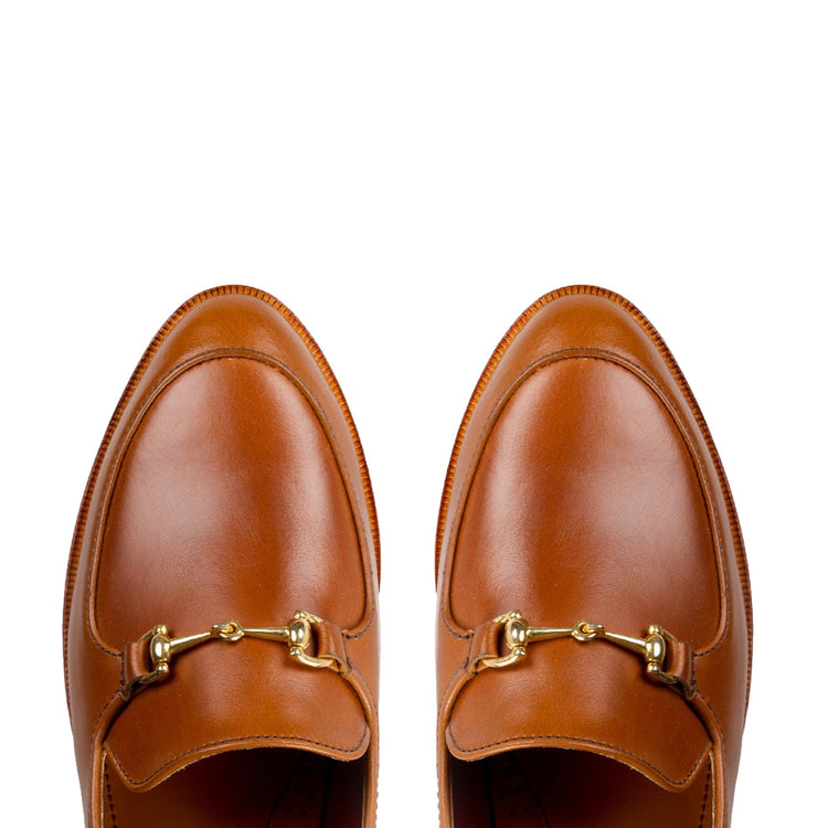 Height Increasing Tan Leather Penela Horsebit Collapsible Loafer Slippers