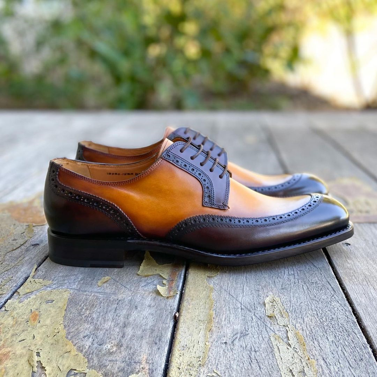 Green and Mango Yellow Leather Brugg Brogue Wingtip Oxfords - Formal Shoes