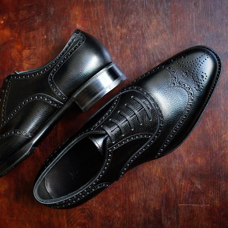 Height Increasing Black Leather Conthey Brogue Wingtip Oxfords - Formal Shoes