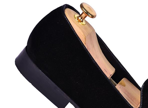 Flat Feet Shoes - Black Velvet Ace of Spades Embroidered Loafers with Arch Support